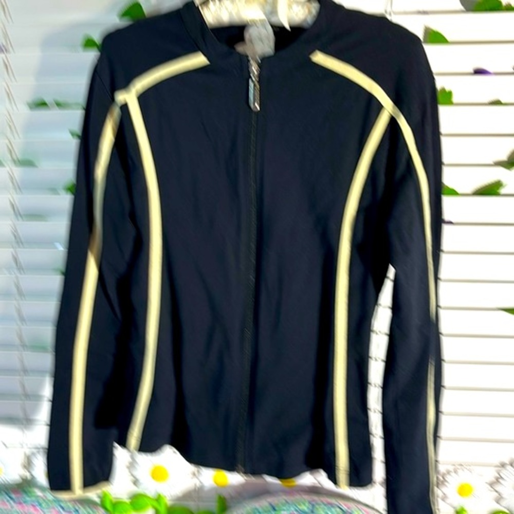 Boston Proper stretchy black and cream fitted jacket
